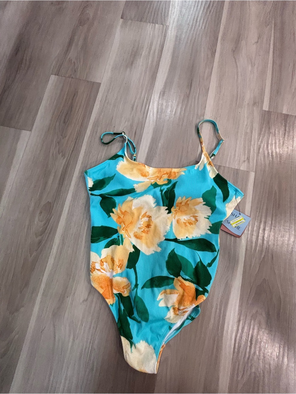 Shade & Shore Turquoise Floral One-Piece with Yellow and Green
